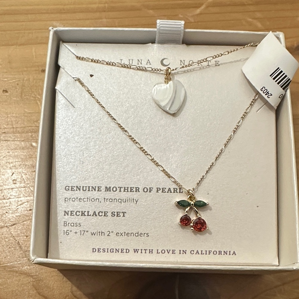 Luna Norte 🍒 Cherry and Heart Necklace Set